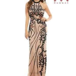 Mac Duggal Nude/Black Sequin Evening Gown